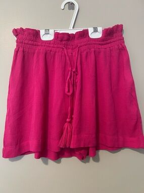 Elan Hot Pink Smocked Tassel Waist Athletic Shorts